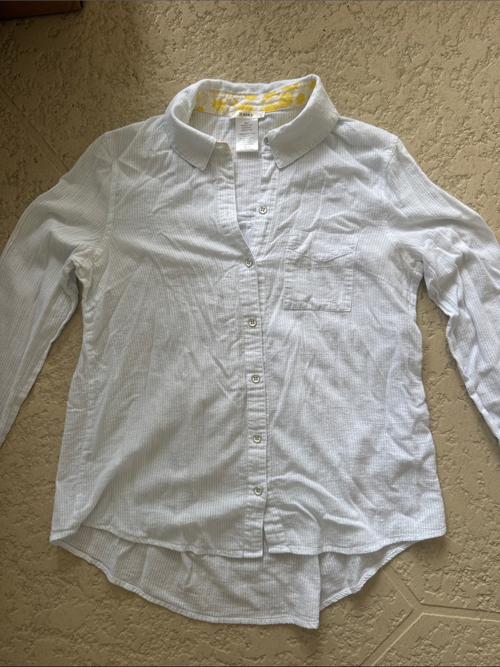 Esley White Button-Down Shirt with Yellow Collar Accent